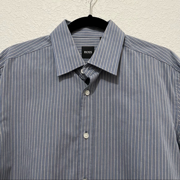 BOSS HUGO BOSS Button Down Long Sleeve Gray Striped Shirt Mens Size L - Picture 3 of 11